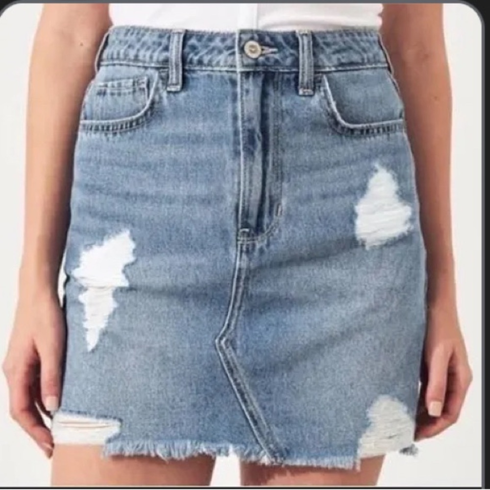 Hollister Ultra High Rise Distressed Denim Mini Skirt